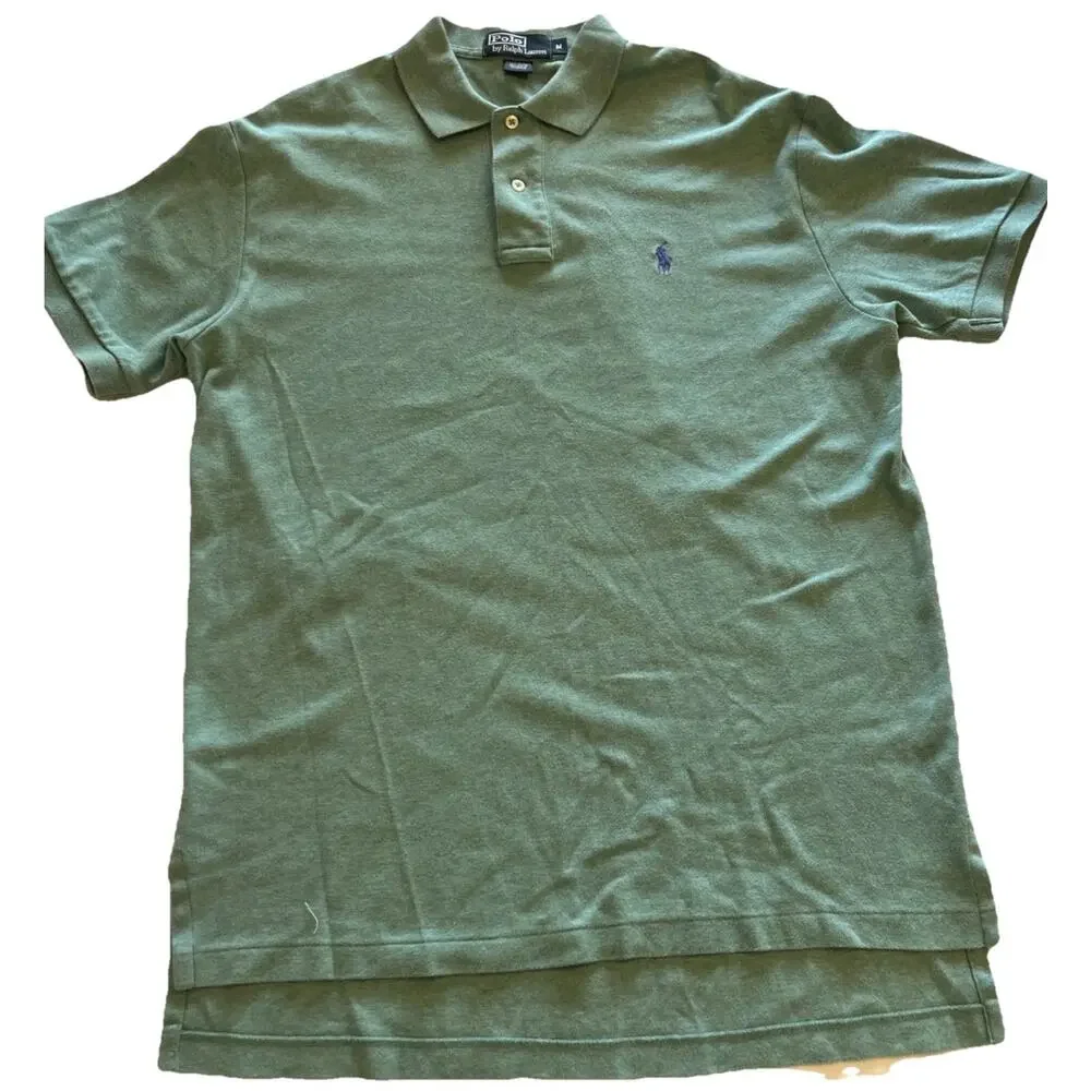 Ralph Lauren Polo‎ Shirt Adult Medium Green Purple Pony Soft Golf Casual Mens